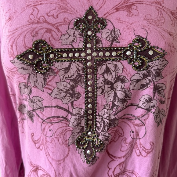 Wrangler Purple Pink Embellished Cross Graphic Print Long Sleeve Shirt medium - Picture 2 of 4